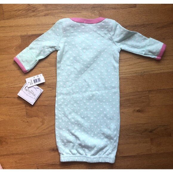 🆕quiltex 0-3M Mint Polka Dot Ringer Sleep Gown - Picture 3 of 4
